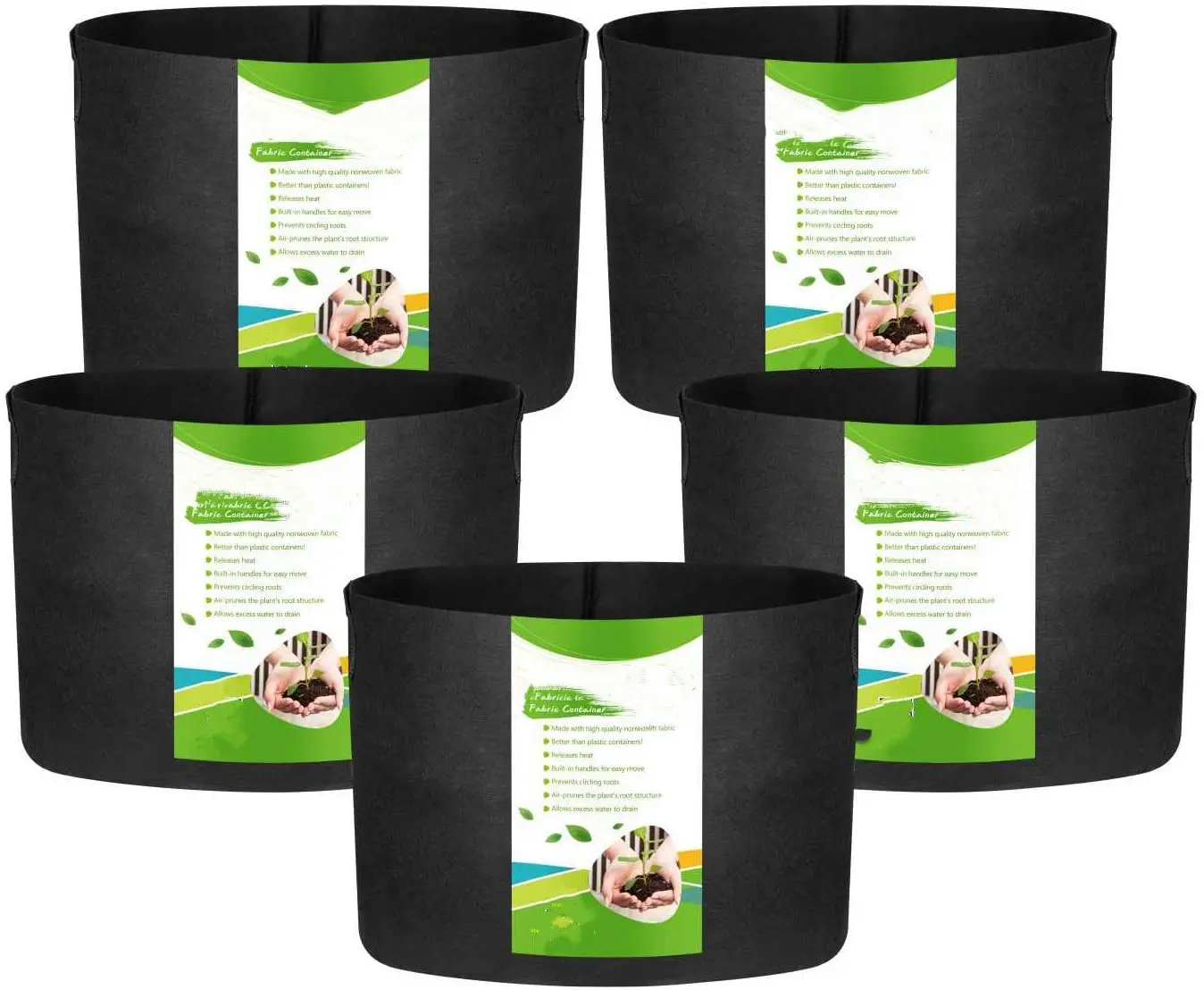 5-Pack 20 Galon Tas Tumbuh Tugas Berat Pot Kain Tanaman Non-tenun Tumbuh Tas Tekstil dengan Pegangan