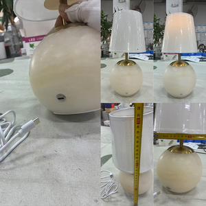 Cordless Alabaster <b>Table</b> <b>Lamp</b> Luxury Hotel Dining Decor Round Natural Stone Sphere Brass Cap <b>Rechargeable</b> LED Terri - Product Image 5