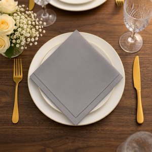 Serviette de table en lin de qualité supérieure, élégante, grise, avec bordure à double surpiqûre contrastée, serviette de table de luxe - Product Image 1