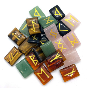 25 pièces faites à la main noir obsidienne yeux de tigre vert aventurine Rune pierre sertie de cristal Wicca gravé Reiki Alphabets <span class=keywords><strong>runiques</strong></span> - Product Image 1