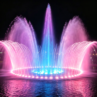 Fontaine musicale circulaire en acier inoxydable avec éclairage LED changeant de couleur, équipement pour place de ville nocturne