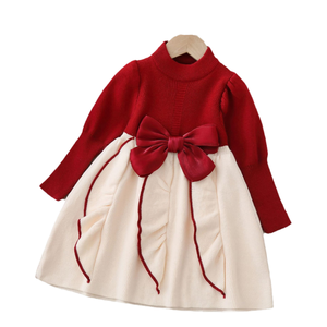 Robe pull tricotée à manches longues et col rond pour filles, style Noël, avec nœud mignon, collection Automne, pour les fêtes de fin d'année - Product Image 2