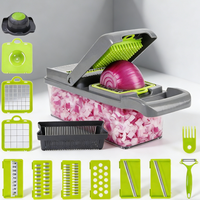 Accessoires de cuisine en gros d'usine, coupe-légumes multifonctionnel 16 en 1, hachoir à oignons, mandoline, trancheuse à légumes