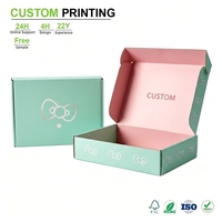 Boîtes d'expédition en carton ondulé personnalisées à motif nœud, vert menthe et rose, avec languette de fermeture à double impression, pliables à plat, pour cadeaux de fête et boutiques de cadeaux