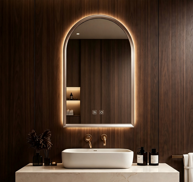 Copper-free Smart LED Bathroom Mirror, Aluminum Alloy Frame, Anti-fog, Touch Control, Adjustable Lighting, Suitable for Hotels.