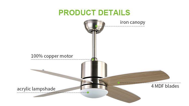 Breeze.Lux High brightness 42 inch Metal Lamp Body Grey Fan Leaf natural wind ceiling Fan Light