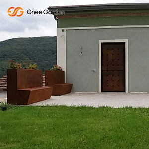 Banc moderne en acier Corten thermolaqué avec jardinière – Mobilier de jardin extérieur confortable pour l'assise et la verdure - Product Image 5