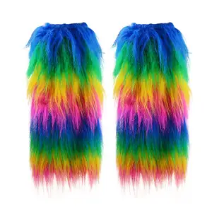 Womens Fur Leg Warmer Winter Furry Long Boot Cuffs Fuzzy Shoes Cover Party Costume Holiday Festival Performance Play