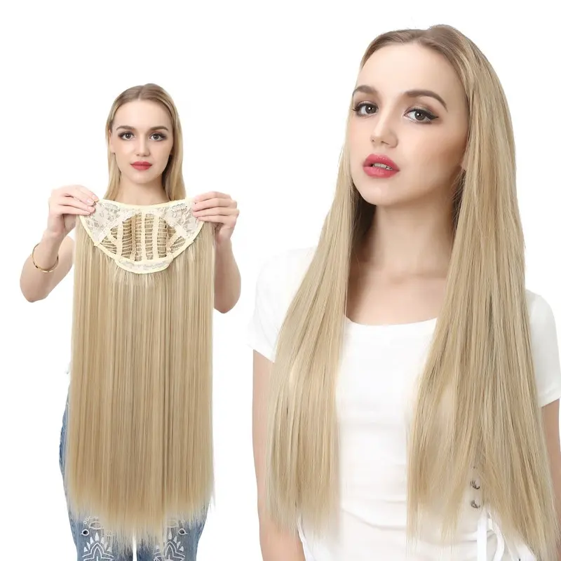 Сарла 24 "высокое качество наращивание волос лучшее из синтетического волокна прямые волосы для наращивания на заколках дешево U части парики для женщин