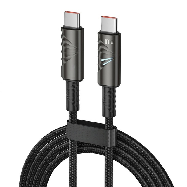 Ultra Fast 100W PD 5A Type-C to Type-C Braided Data Cable with Smart Indicator Light for Laptop Computer Phone Tablet