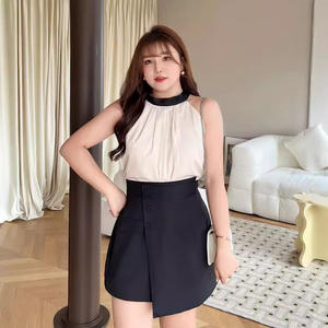 รันฉี N8049 กางเกงกระโปรงเอวสูงไม่สมมาตรสีดำขนาดบวกสำหรับผู้หญิงสไตล์กระดุมเส้นใยโพลีเอสเตอร์ - Product Image 5