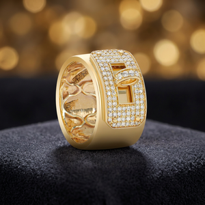 Anillo de Lujo Vintage con Diamantes Pavé y Hebilla, Oro 10K 14K 18K, Plata 925 935, Banda Ancha, Joyería Moderna de Diseñador para Boda - Product Image 1