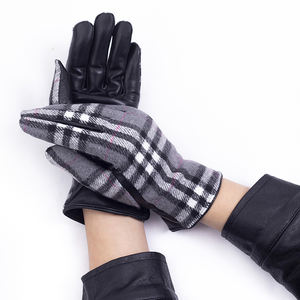 Vente chaude femmes mode cuir de mouton et tissu à carreaux mitaines gants <span class=keywords><strong>chaud</strong></span> <span class=keywords><strong>Ultra</strong></span>-doux doublure broderie gants élastiques - Product Image 2