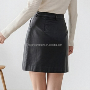 Minifalda de Cuero Personalizada para Mujer <span class=keywords><strong>con</strong></span> Bolsillos Delanteros Tipo Parche, Ropa Casual para Damas - Product Image 2