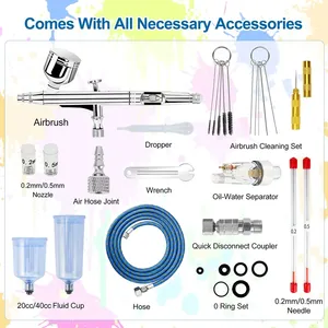 Dual-Action Gravity Airbrush <b>Kit</b>, 0.2/0.3/0.5mm Needles 7/20/40cc Cups Cleaning Tools for Makeup <b>Nail</b> Art Painting Car Detailing - Product Image 2