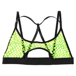 Top corto de malla con cuello Halter para mujer, Top elástico con tirantes finos para los hombros, entrecruzado - Product Image 4