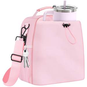 Sac à <span class=keywords><strong>lunch</strong></span> isolé Oxford pliable avec lettres seau capacité 12L fourre-tout étanche 2 crochets métalliques poches latérales en maille sangle réglable - Product Image 1