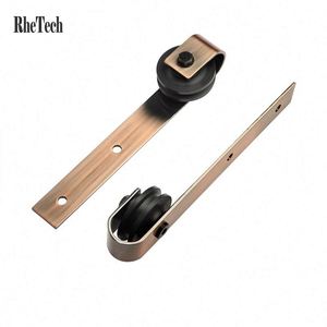 WEKIS Kit de quincaillerie durable pour porte coulissante de grange en cuivre antique, avec rail de suspension en laiton, vis, capacité de charge 120 kg, garantie 5 ans - Product Image 5