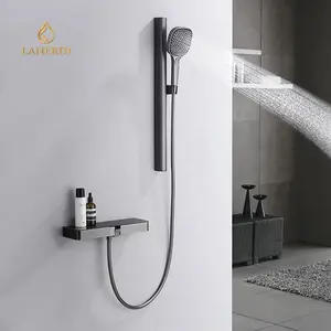 Lanerdi Faucet Manufacturer Ducha Bath Shower Faucet Temperature Display Black 2 Way Thermostatic Faucet Rainfall Shower Set