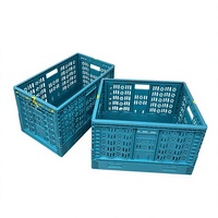 Caisse en plastique bleue pliable en gros pour supermarché, panier de rangement pliable en PP pour courses