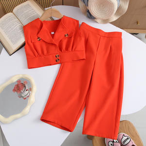 Completo Estivo 2026 per <span class=keywords><strong>Bambina</strong></span>: Giacca, Gilet, Top con Bottoni e Pantaloni Casual - Set Due Pezzi per Bambine - Product Image 4