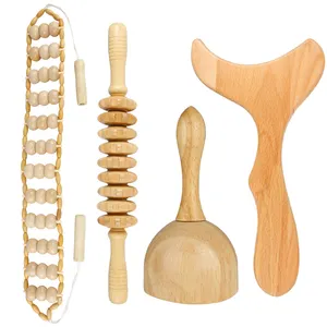 Ensemble d'outils de Massage en bois 4 pièces désintoxication lymphatique bâton de massage en bois masseur Anti-Cellulite