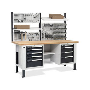 Banco de trabajo ajustable Fami Master BR 200cm con tapa de madera, 2 cajones y pared perforada - Product Image 3