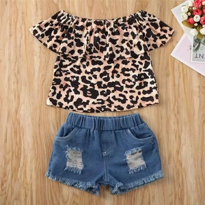 Wholesale Ruffle <strong>Leopard</strong> <strong>Print</strong> Off Shoulder Tops Kids Wear Denim Shorts Clothes Set Summer <strong>Outfits</strong> <strong>for</strong> Toddler <strong>Girls</strong> - Product Image 6