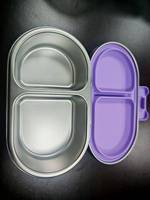 Boîte à goûter brevetée mignonne et étanche à 2 compartiments avec couvercle en acier inoxydable, sans BPA, approuvée Lfgb, fda