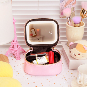 Trousse de maquillage portable en PU avec miroir LED détachable, <span class=keywords><strong>valise</strong></span> de rangement cosmétique, boîte de toilette pour artistes - Product Image 1