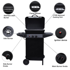 شواية غاز محمولة للاستخدام الخارجي بتصميم أمريكي، شواية معدنية قوية بـ 2 شعلة بدون دخان للحفلات في الفناء الخلفي، مع تحكم عن بعد، تصنيع حسب الطلب - Product Image 3