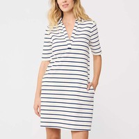 Robe Polo Femme Personnalisée avec Logo, Manches Coude, Longueur Genou, Coton Spandex, Col en V, Poches Latérales, Respirante, Décontractée, Style T-shirt