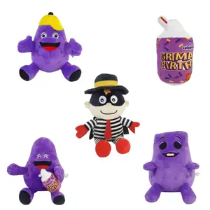 Niedliche benutzer definierte Grimasse Gelber Hut Plüsch tier Lila Aubergine Kuscheltier Tier Gefüllte Plüsch puppen für Kinder Geschenke Wohn accessoires