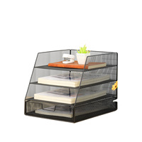 Estante de Archivo Metálico de Cuatro Niveles Tamaño A4, Organizador de Escritorio, Estante de Archivo Metálico con Bordes Biselados y Cajones