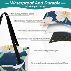 New Arrival Hawaiian Tropical Hau Flower Zipper Picnic <b>Mat</b> Extra <b>Large</b> Foldable Women's Handbag Custom Beach Blanket Picnic Bag - Product Image 3