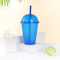 Nouveauté Crème glacée sans BPA personnalisée 16oz tasse d'eau froide en plastique coloré avec couvercle et paille