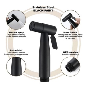 Black Small Compact Bidet Douche Shattaf Sprayer with Black Hose 1.5m Bathroom Handheld Bidet Toilet Stainless Steel Tap <b>Spray</b> - Product Image 3