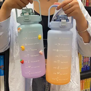 2L磨砂时间标记botellas de agua motivacional半加仑水瓶，带手柄