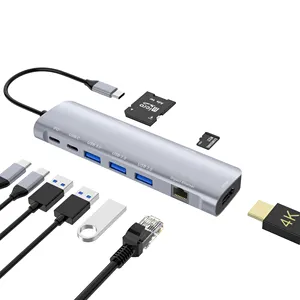 Quantité en vrac OEM 9 en 1 USB C Hub TYPE C Adaptateur de charge 4K 30HZ HDTV USB 3.0 USB HUB PD SD/TF carte tablette pc
