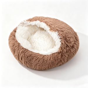 Soft Faux Fur Cat <b>Bed</b> Cave Round Pink White Indoor Pet <b>Nest</b> Removable Washable All Seasons Cute Style - Product Image 3