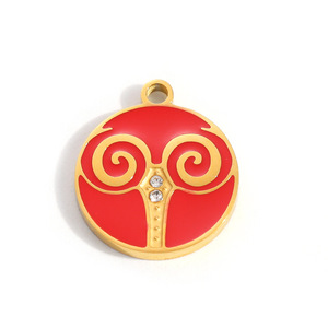 SUMMLY Vente en gros Pendentifs tendance Goutte d'huile 12 signes <span class=keywords><strong>du</strong></span> zodiaque DIY Plaqué or 18 carats Charmes en acier inoxydable Bijoux de mode - Product Image 3