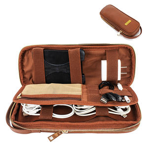 Portátil logotipo personalizado viaje Cable accesorio almacenamiento organizador bolsas cuero genuino Tech Kit bolsa - Product Image 1