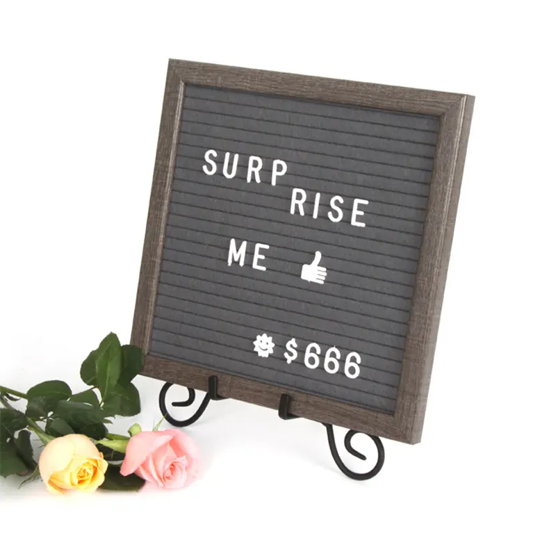Wholesale Oak 10X10 Wood Felt Grey Changeable Letter Board With Wood Triangle Stand 340 Letters Emojis