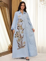 Robe longue à col chemise brodée de sequins jacquard, vêtements islamiques, abaya, kaftan, vente en gros, stock personnalisé