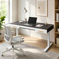 Bureau Moderne Électrique à Hauteur Réglable avec Tiroirs, Bureau Informatique Assis-Debout avec Rangement pour Bureau à Domicile et Étude, Métal et Bois