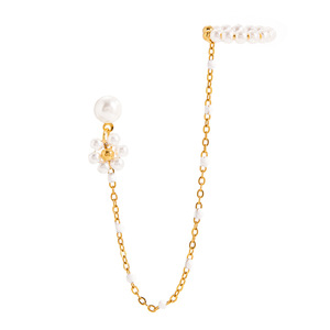 Clip-on Earrings Pearl Flower Design Gold Chain Women's Everyday Wear - Product Image 5
