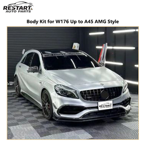 Kit de carrocería Restart para <span class=keywords><strong>Mercedes</strong></span> Benz Clase A W176 hasta <span class=keywords><strong>2018</strong></span>, estilo <span class=keywords><strong>AMG</strong></span> A45, con parachoques delantero y trasero, parrilla, guardabarros, capó y faros. - Product Image 1