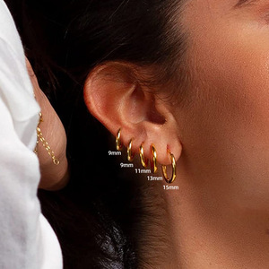 EH105 Solid Round Huggie Hoops <b>Earrings</b>, 18K Gold Plated Stainless Steel Stackable Cartilage <b>Earrings</b> for Women & Men - Product Image 1