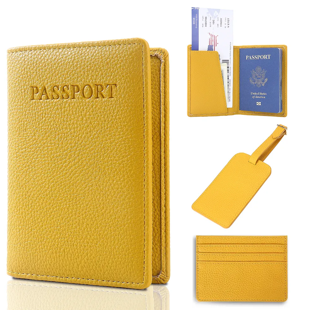 Fabrika OEM ODM özel iş hediye seti hakiki deri bagaj etiketi kart tutucu pasaport tutucu