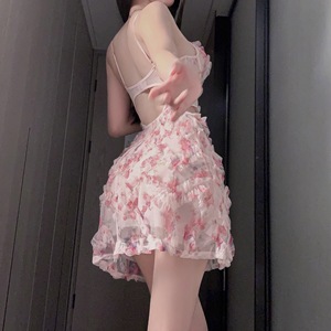 Camisón de camisola Floral con cordones y dobladillo con volantes, Sexy V con cuello en ropa de dormir, lencería elegante para mujer, ropa de dormir femenina - Product Image 4